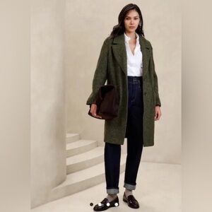 Banana Republic Knit Cocoon Coat in Green/Moss Wool Blend Size XXS Petite